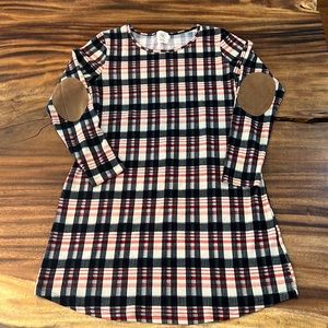 GRACE & EMMA SMALL HOLIDAY NAVY BLUE RED & CREAM DRESS BROWN ELBOW PATCHES